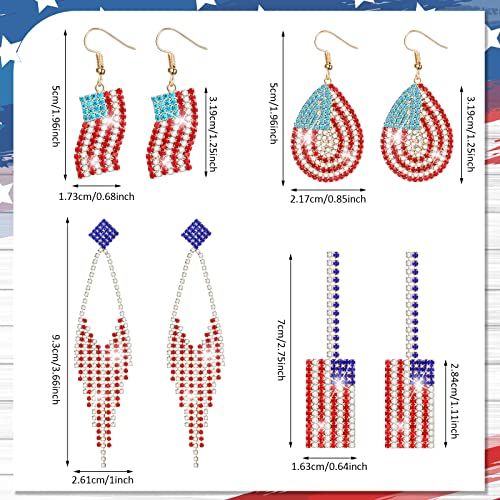 4 Pairs 4Th Of July American Flag Earrings For Women Independence Day Drop Dangle Earrings Rhinestone Patriotic Earrings #TOP1