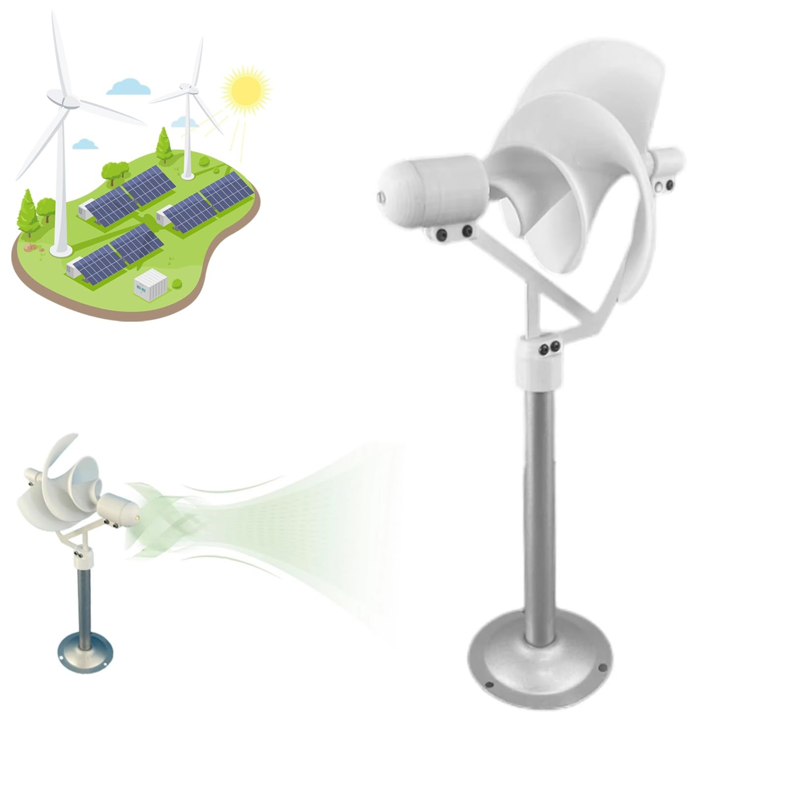 Liam F1 Mini Urban Wind Turbine, Archimedes Liam F1 Uwt Small Silent Wind Turbine for Home Farm, Micro Spiral Vertical Wind Generator, Portable Wind Permanent Magnet Generator Model(White-1PC)
