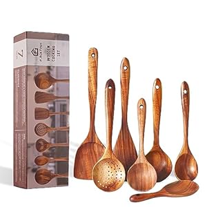 Set di 7 spatole in legno di teak naturale utensili da cucina cucchiaio in legno