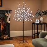 Christow Cherry Blossom Tree 150 LED Light Up Indoor Outdoor Christmas Decoration 150cm / 5ft (White)