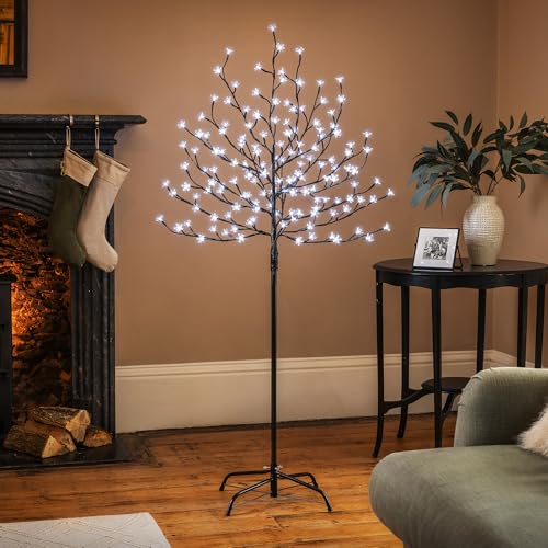 Christow Cherry Blossom Tree 150 LED Light Up Indoor Outdoor Christmas Decoration 150cm / 5ft (White)