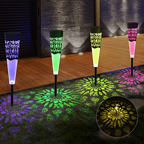 Lot de 8 lampes solaires d'extérieur colorées pour allée, pelouse, patio, cour, blanc chaud, changement de couleur Cover