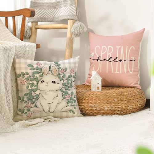 Housses de coussin roses Happy Easter en textile de qualité supérieure, lot de 4 - 5