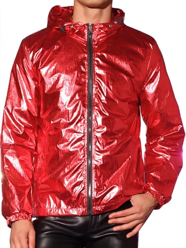 Lars Amadeus Metallic Jackets for Men's Zip Up Disco Party Hooded Windbreaker Shiny Jacket