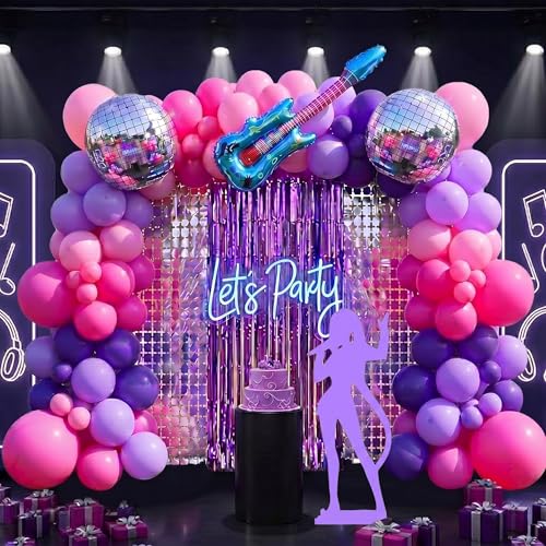 Décoration de fête musicale Gejoy avec arche de ballons et rideaux disco pour soirée