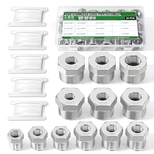 Image of TAISHER 24PCS 304 Stainless Steel Reducer Hex Bushing Fitting Kit，Thread Pipe Adapter Fitting