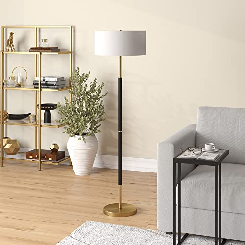 Henn&Hart FL0159 2-Light Floor Lamp With Fabric Shade In Matte Black/Brass/White thumb #2
