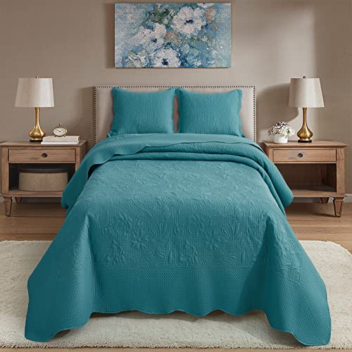 Image of CHIXIN Bedspread Coverlet Quilt Set Full Size - Lightweight Bedding Cover - Ultrasonic Quilting - 5 Piece Reversible Bedspread - Vintage Rose Pattern (Full, Lagoon)