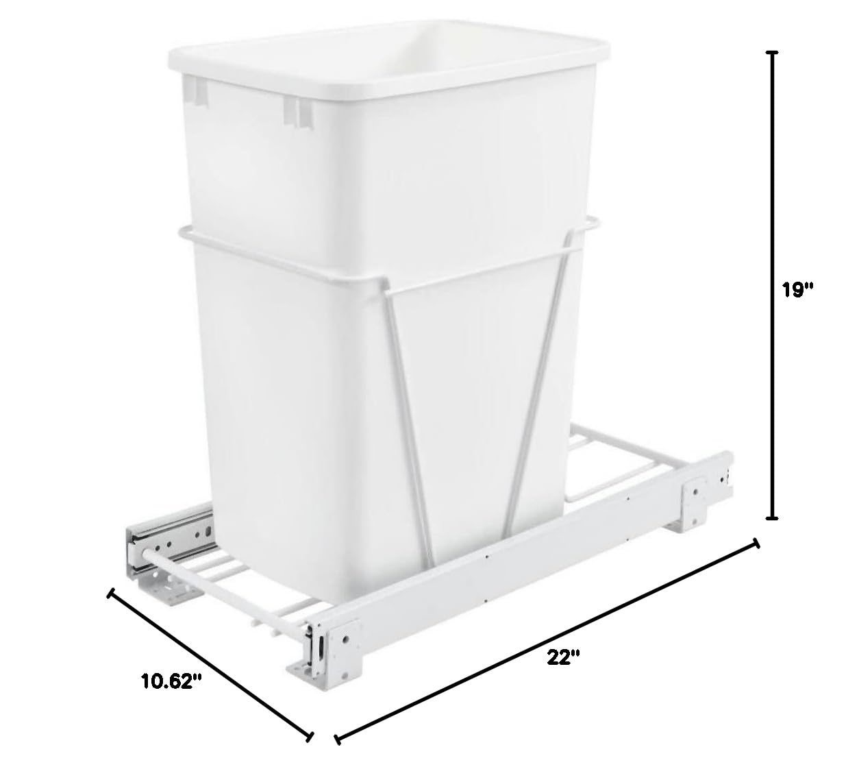 Bottom Mount Trash Pull-Outs with Standard Close Single Plastic Bins