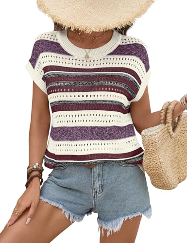 Image of Ivicoer Womens Spring Summer Tops Crochet Cap Sleeve Sweater Hollow Out Beach Vacation Clothes Trendy 2026 Loose Fit
