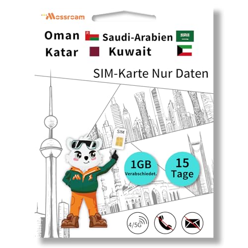 3-in-1 SIM Card for Saudi Arabia, Qatar, Oman, Kuwait – Prepaid Data Plans | Day Pass 1GB Daily Data,15 Days | Unlimited 4/5G Speed Internet