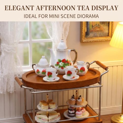 Image of Miniature Tea Set 1 /6 Scale Dollhouse Accessories Porcelain, Strawberry