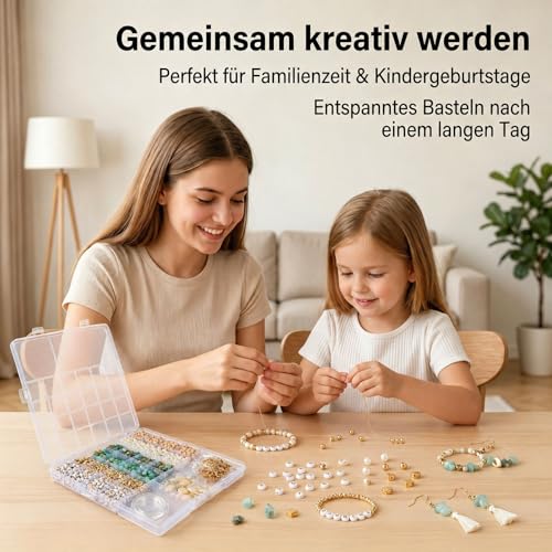 EUES Natürliche Amazonit Perlen für Armbänder, Edelstein Perlen Kit, Naturstein Perlen Set mit Holzperlen, Boho Armbänder Selber Machen für DIY Schmuck Perlen Bracelet Making Kit, Partys, Weihnachten – Bild 7