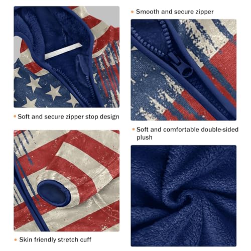 American Flag Dripping Colors Toddler Fleece Jacket Girl Boys Hooded Fleece Jacket Coat Warm Outwear Zip-up 3-10T3