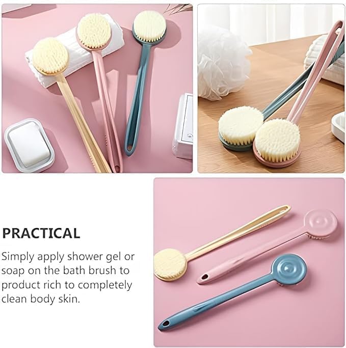 Glitzn Bath Body Brush With Soft Comfortable Long Handle Gentle Exfoliation Improve Skin's Health And Beauty Wet Or Dry Brushing Back Scrubber For Shower 3