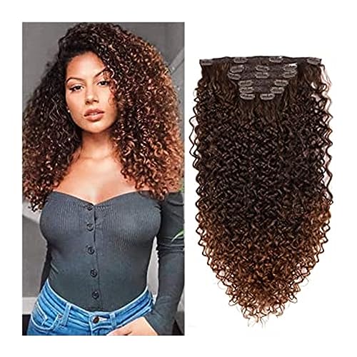 Extensions de cheveux à clipser 7 pièces Kinky Curly Clip In Extension de Cheveux Tête Complète - Double Trame Tête Complète Résistance à la Chaleur...