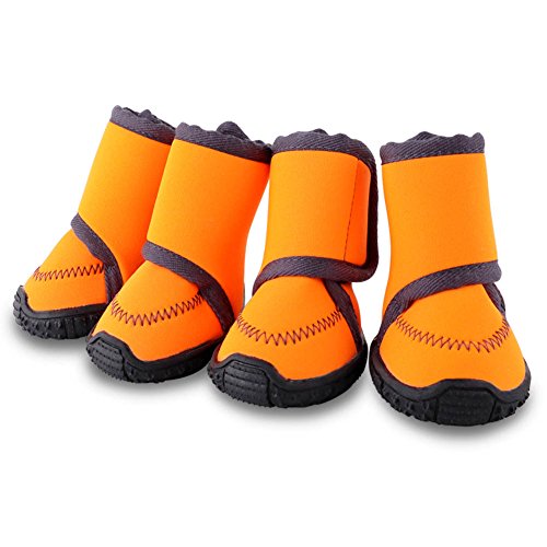 HaveGet Waterproof Dog Shoes Fluorescent Orange Dog Boots Adjustable Straps and Rugged Anti-Slip