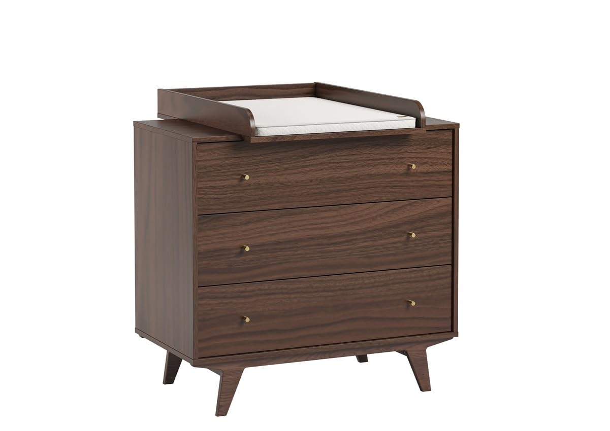 Babyzimmer Kinderzimmer komplett Set Maddy Weiß Walnuss Schrank Kommode Bett (Walnuss)