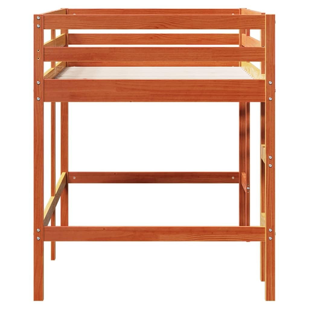vidaXL Cama Alta de niños con Escalera Madera Maciza marrón 80x200 cm