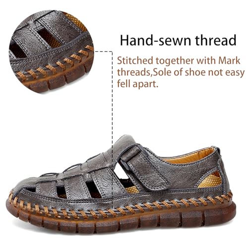 MAIZUN Men's Sandals Closed Toe Outdoor Leather Sandals Hiking Waterproof Athletic Fisherman Sandals Summer Adjustable Beach Water Sandals2