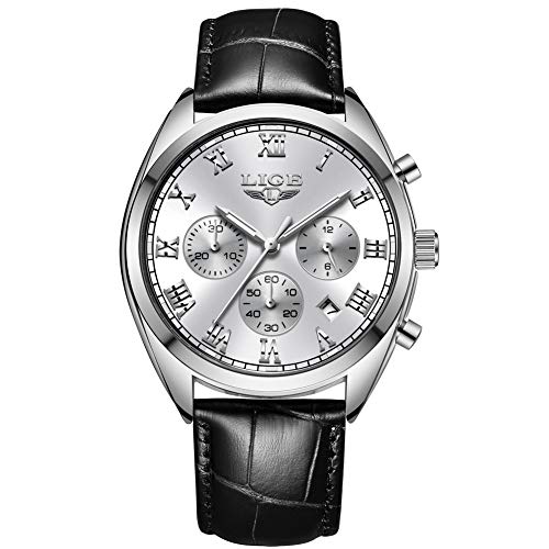 Preisvergleich Produktbild Herren-Uhr Sport Wasserdich Chronograph Analog Quarz Armbanduhr Schwarz LederuhrLIGE9881