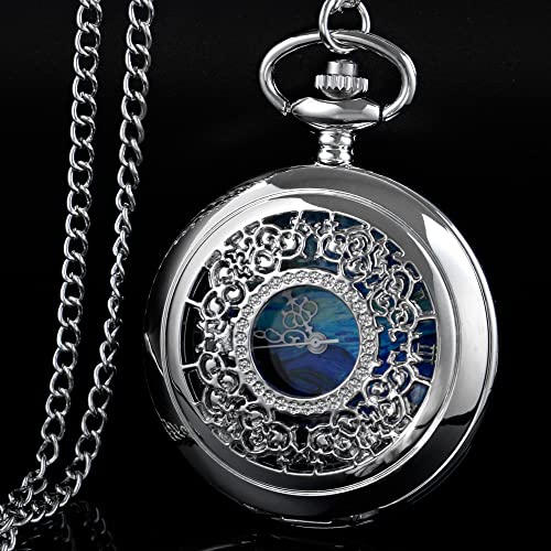 Image of Tiong Roman Numerals Scale Quartz Pocket Watches with Chain Christmas Graduation Birthday Gifts Fathers Day