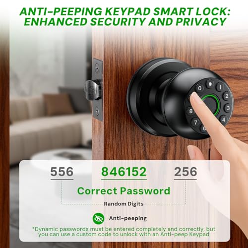 Smart Door Lock, Fingerprint Door Lock 4 in 1 Keypad App/Key, Free Passage Mode + Auto-Lock + Anti-Peep Password + Temporary Passwords, Keyless Smart Lock for Bedroom Home Office Apartment - Image 5