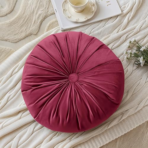 Image of Hand Made Decorative Velvet Round Shape Cushions | Throw Pillows - Pack of 1 (Maroon)