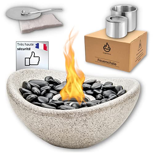 Lightfire® Cheminée de table en bioéthanol - Brasero en béton - Pour l'intérieur et l'extérieur - Décoration de table pour l'intérieur et l'extérieur - Feu de table pour balcon, terrasse