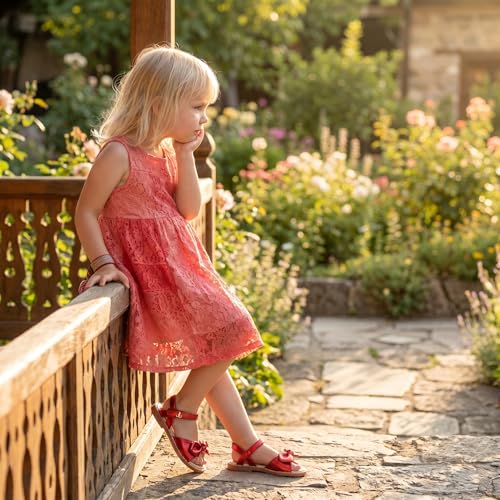 Image of THEE BRON Toddler Girls Sandals Wedding Flower Girl Dress Shoes Open Toe Flats