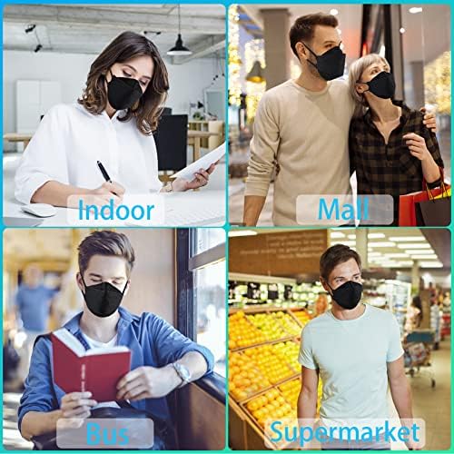 LAIANZHI 50 Pack FFP2 Mask Black, Disposable Face Mask, Individually Wrapped Respirator Mask for Women Men, 4 Layer Filters Airborne Particles94%