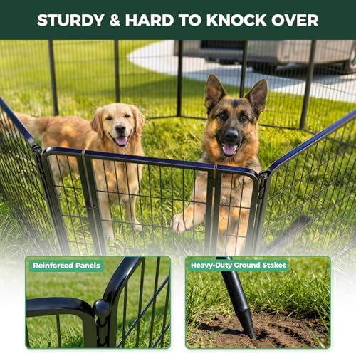 Image of FXW Instant Dog Playpen with RV Step Grid for RV Camping, 45 inch H, 16 Panels | Quick-Setup & Heavy-Duty Play Yard, Helps Close Stair Gaps, Fits 26 inch RV Step Opening, For Large Dogs, Patented