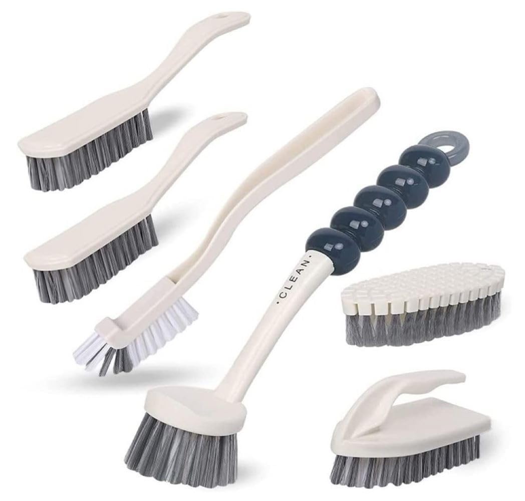 6 PCS Multipurpose Household Cleaning Brush Set, Deep Cleaning Brush Set with Grips, Dish Brush, Scrub Brush, Shoe Brush, Groove Gap Brush, Kitchen Bathroom, Tiles, Corners and Floors