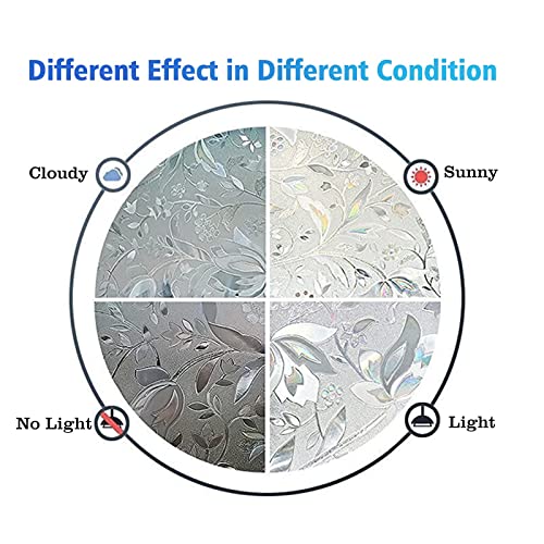 Window Privacy Film 3D Tulip Pattern No Glue Translucent Decorative Privacy Static Clings Window Stickers Glass Film -17.5 X 78.7Inches #TOP2