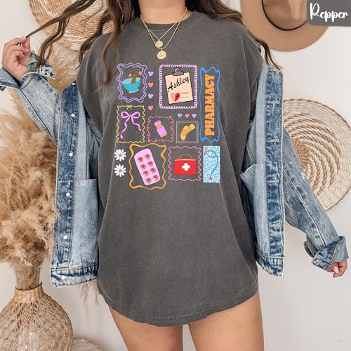 Comfort Colors® Pharmacy Shirt, Personalized Pharmacist T-Shirt with Name, Pharmacy Student Gift for Pharmacists, Techs, and Healthcare Workers Multi3