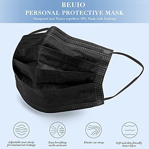 Beuio 100Pcs Black Disposable Face Masks 3 Ply Protection Safety Mask Cover For Adult Women And Men #TOP3