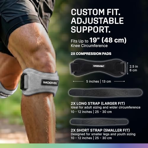 Image of Modvel Knee Strap Patella Tendon Support Brace Band, One Size, 2-Pack | Adjustable patellar tendon support strap reduces pressure on the patella; works as a knee strap, patella band and brace