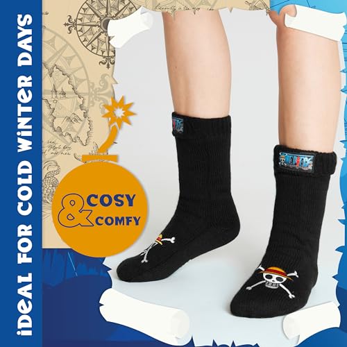 One Piece Fluffy Socks for Teenagers Soft and Warm Slipper Socks with Sherpa Lining One Size 4-8 Anime Gifts for Him2
