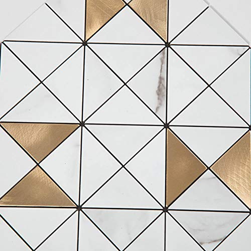 Adedeo Peel And Stick Metal Backsplash Tile Self-Adhesive Aluminum Surface Mosaic Tile White Marble & Gold Triangle For Kitchen Backsplash Bathroom Wall (5 Sheets) #TOP3