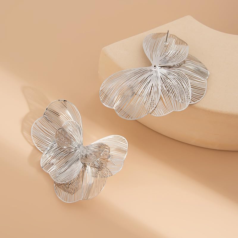 Gold Big Irregular Petal Earrings Bold Large Flower Ginkgo Leaf Silver Oversized Floral Statement Drop Dangle Beach Vacation Earring Jewelry for Women3