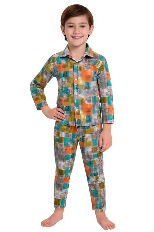 Image of 3BROS Kid's Pure Cotton Full Sleeves Night Suit /Dress for Boys /Girls Full Pajama & Top Sleep Suit Combo Set