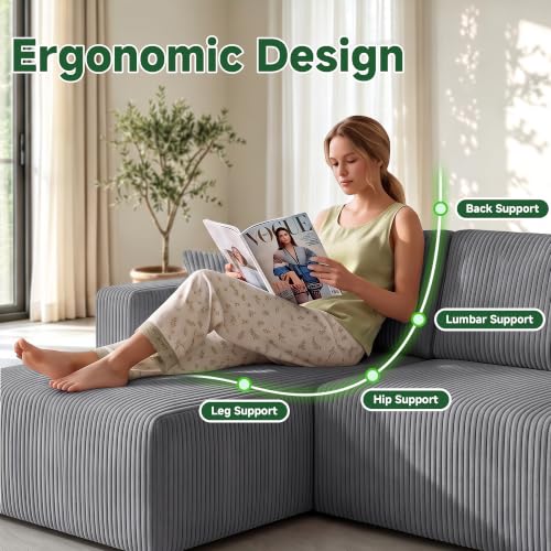Image of 130 inch Boneless Couch U-Shaped Sectional Sofa, Grey