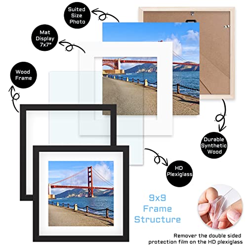 9X9 Inch Wood Picture Frame For Wall Hanging Or Tabletop Square Photo Frames With 1 Mats Display 7X7 Inch For Baby Scan,Poster,Walls Decoration,Anniversary,Wedding,Christmas,Diamond Painting(Black) #TOP2