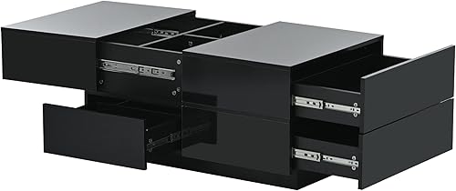 Miniatura 9 de Mesa auxiliar extensible con 4 cajones, mesa de cóctel rectangular multifuncional con compartimento de almacenamiento oculto, mesa central de alto