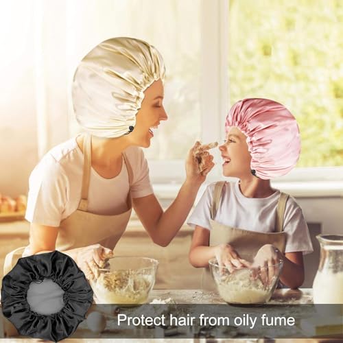 Image of Shower Cap For Women Men 3PCS Shower Caps For Women Waterproof Shower Cap, Reusable Shower Cap Long Hair Bonnet Set For Kids With Black Gold Pink Bath Cap. (F- Multi)