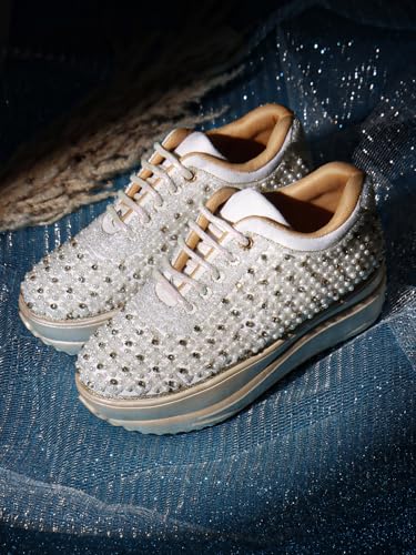 Image of Vendoz Women Hand Embroidery Wedding Party Bridal Floral High Heel Sneakers I Cushioned Insole I Comfortable Wear Wedge Shoes I for Ladies and Girls