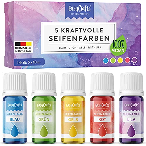 EasyCrafts Seifenfarben flüssig aus Deutschland 5x10 ml - Seifenfarbe zur Seifenherstellung, Badebomben selber machen - Für die Seifenherstellung mit Glycerinseife & Sheabutter