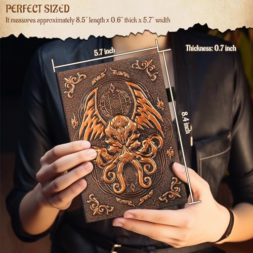 Diário de campanha DND com capa de couro em relevo Cthulhu 3D - Caderno A5 de 192 páginas em branco,