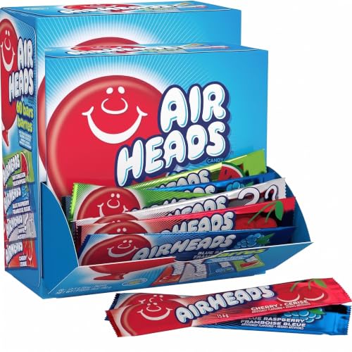 Airheads Full-Size Candy Bars, Taffy Candy Bulk Variety Pack, Individually Wrapped, Six Assorted Fruit Flavors Artificially Flavored, 60 Count Box (Pack of 2)