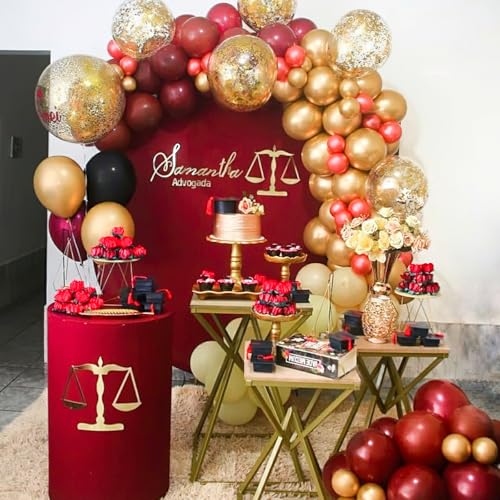 Image of PartyWoo Red Pink and Gold Balloons, 140 pcs Ruby Red Pink and Chrome Gold Balloons Different Sizes Pack of 18 Inch 12 Inch 10 Inch 5 Inch for Balloon Garland or Arch as Birthday Party Decorations